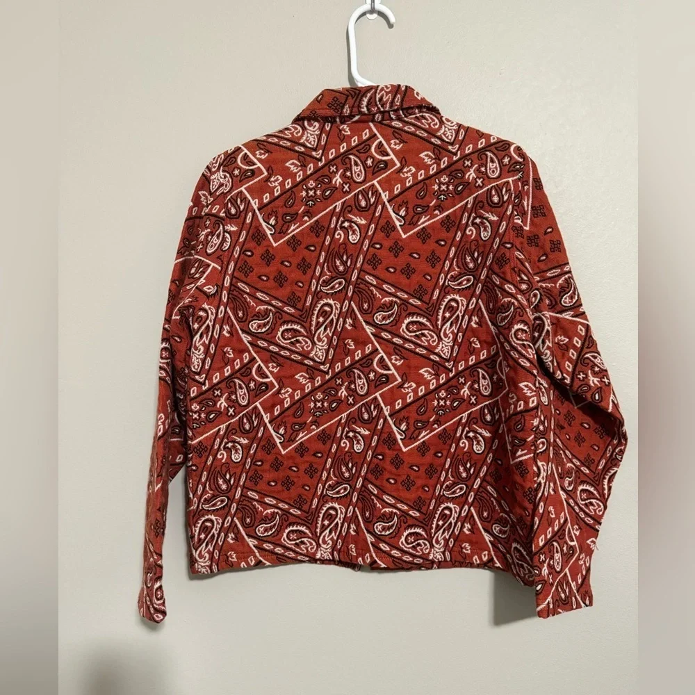 Rare Retro 90s Bandana Print Jacket Rust Red Western maximalist Rodeo small - Picture 5 of 13